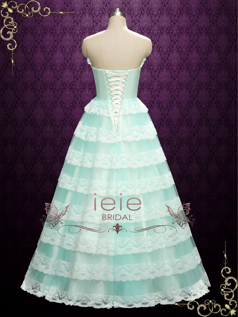 Vintage Style Strapless Turquoise Wedding Dress | KIMMIE