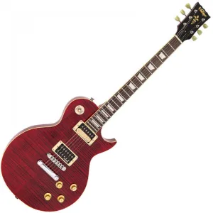 VINTAGE V100T REISSUED ELECTRIC GUITAR ~ FLAMED TRANS WINE RED