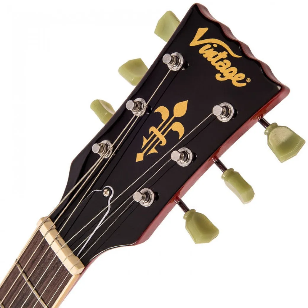 VINTAGE V100T REISSUED ELECTRIC GUITAR ~ FLAMED TRANS WINE RED