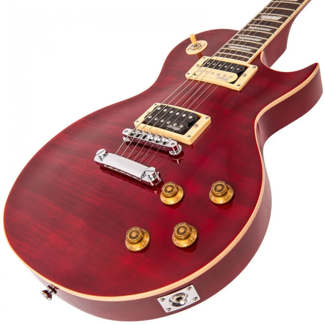 VINTAGE V100T REISSUED ELECTRIC GUITAR ~ FLAMED TRANS WINE RED