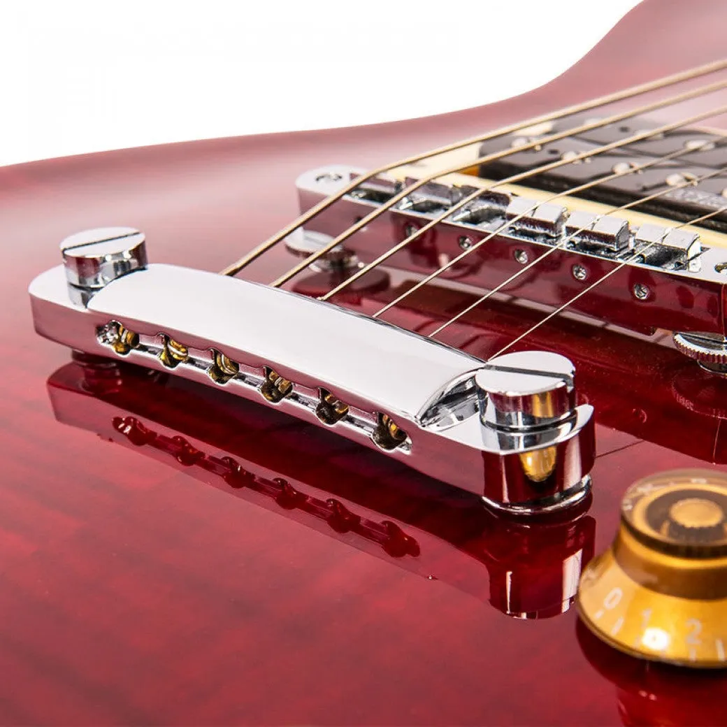 VINTAGE V100T REISSUED ELECTRIC GUITAR ~ FLAMED TRANS WINE RED