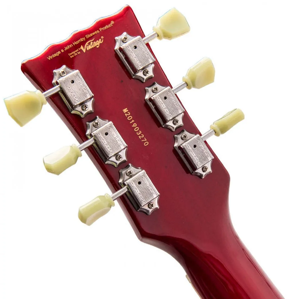 VINTAGE V100T REISSUED ELECTRIC GUITAR ~ FLAMED TRANS WINE RED