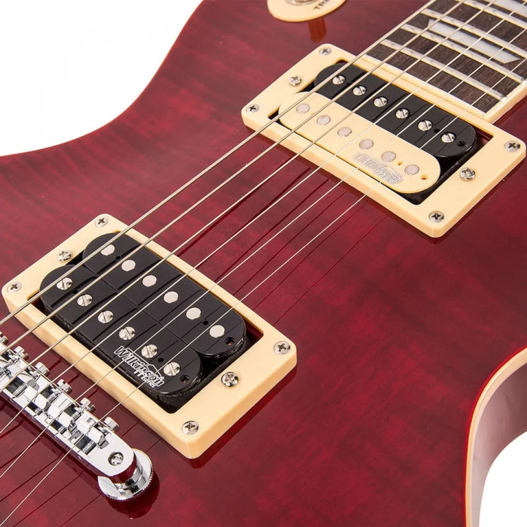 VINTAGE V100T REISSUED ELECTRIC GUITAR ~ FLAMED TRANS WINE RED