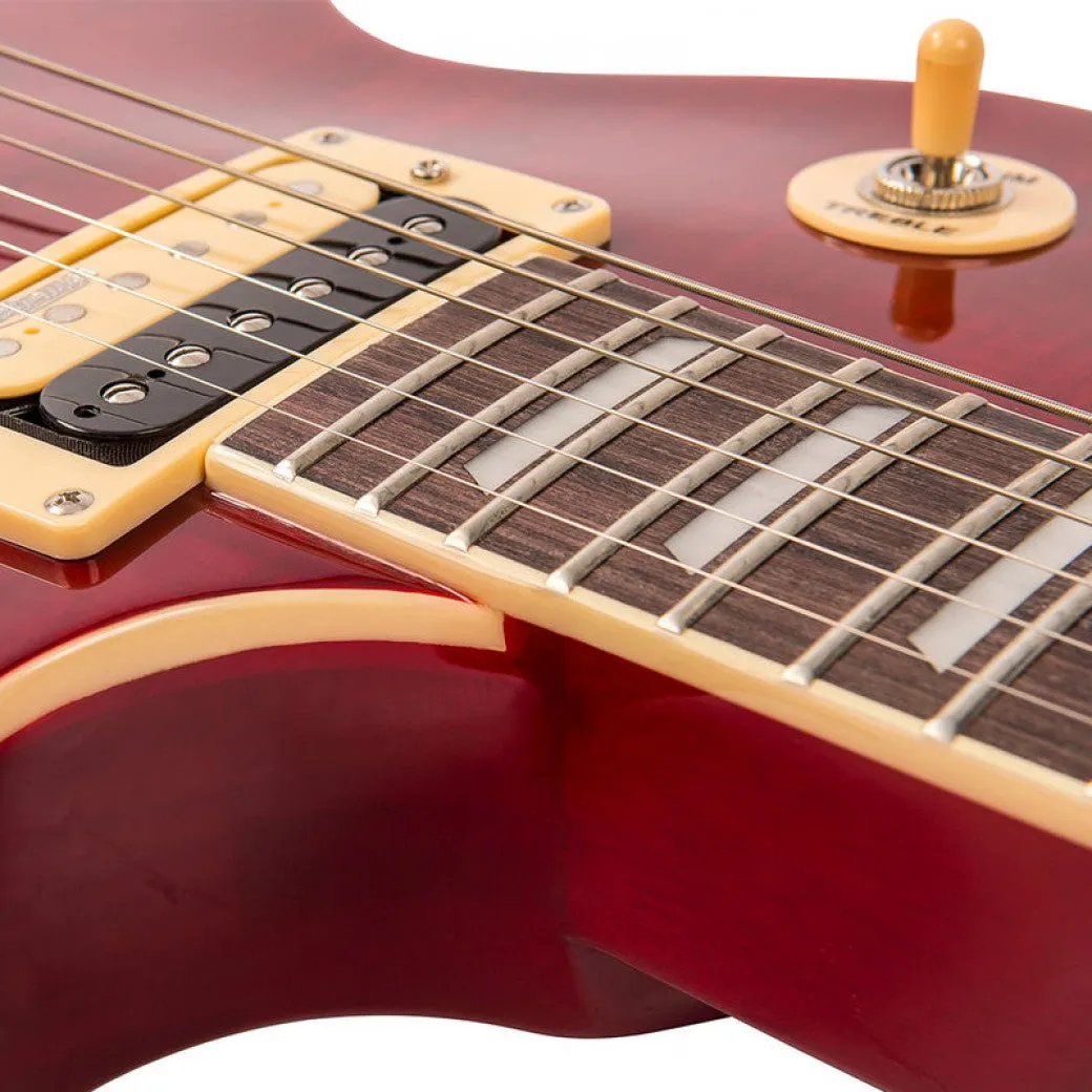 VINTAGE V100T REISSUED ELECTRIC GUITAR ~ FLAMED TRANS WINE RED