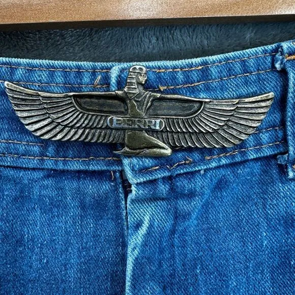 Vtg Jean Woman 26 Blue Rare Y2K High Rise Flared Bell Bottom Egyptian Buckle See