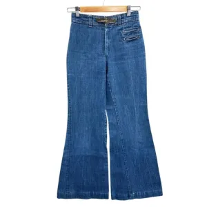Vtg Jean Woman 26 Blue Rare Y2K High Rise Flared Bell Bottom Egyptian Buckle See