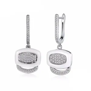 White Ceramic 925 Sterling Silver Crystals Drop Dangle Earrings Female Fine Jewelry Wedding Accessories Gift