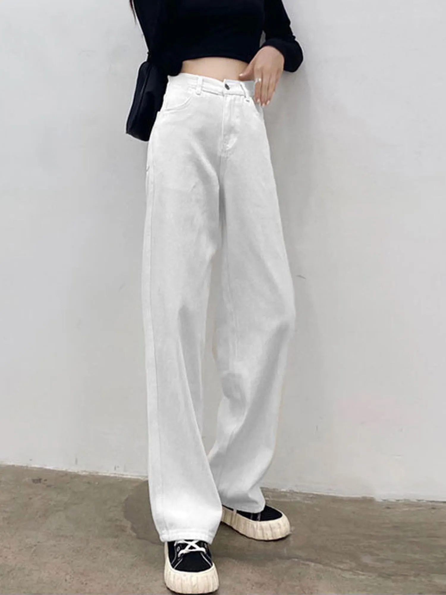 White Coloured Wash Straight Denim