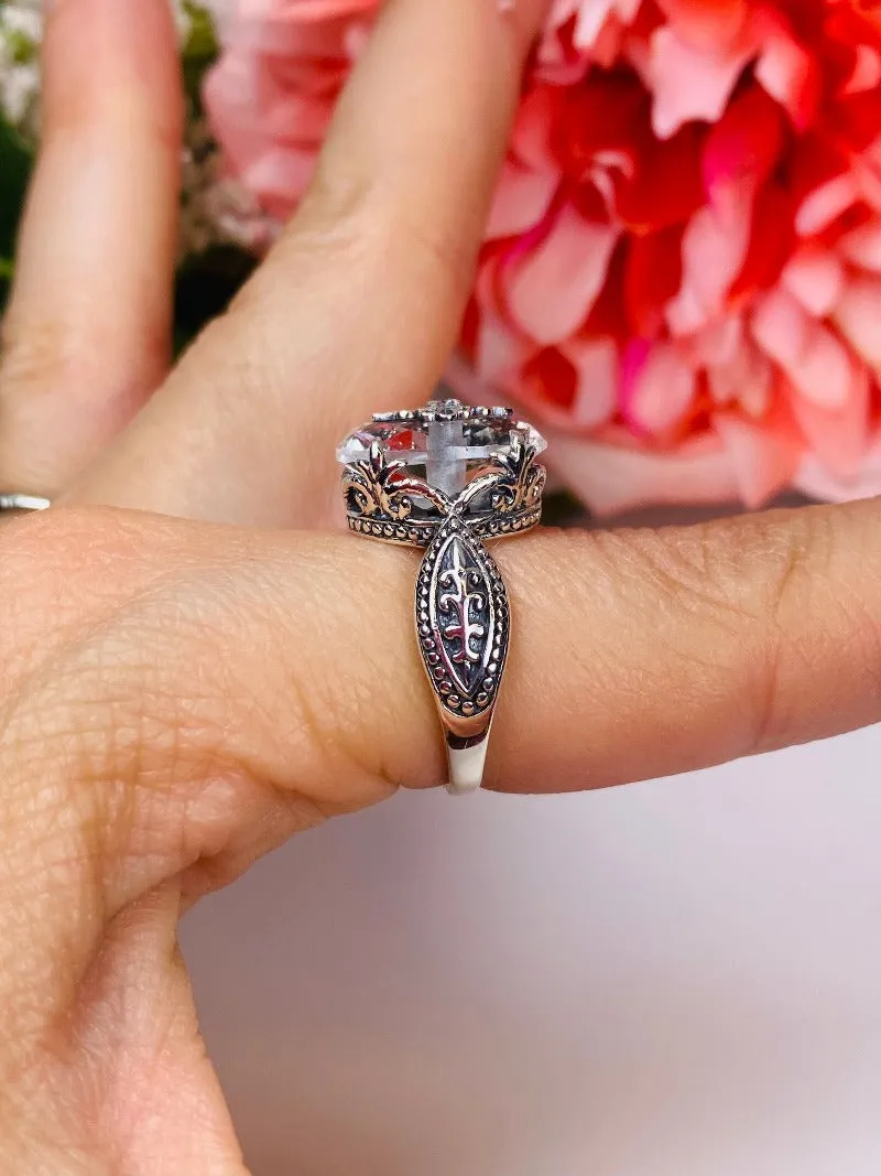 White CZ Gothic Ring, Embellished Gemstone, Dragon Filigree, Vintage Jewelry Design#D133e