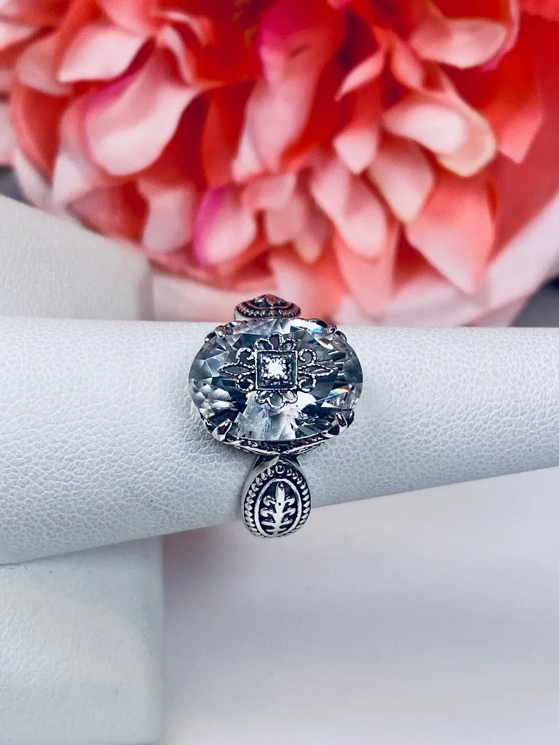 White CZ Gothic Ring, Embellished Gemstone, Dragon Filigree, Vintage Jewelry Design#D133e