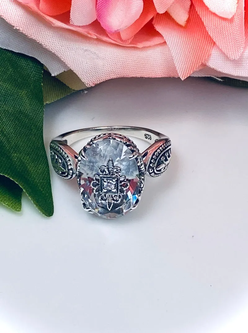 White CZ Gothic Ring, Embellished Gemstone, Dragon Filigree, Vintage Jewelry Design#D133e
