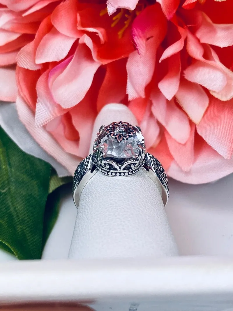 White CZ Gothic Ring, Embellished Gemstone, Dragon Filigree, Vintage Jewelry Design#D133e