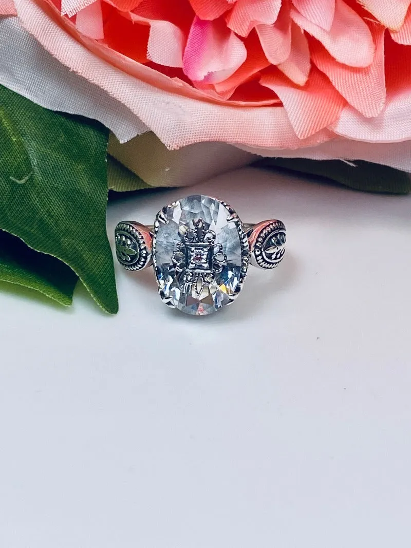 White CZ Gothic Ring, Embellished Gemstone, Dragon Filigree, Vintage Jewelry Design#D133e