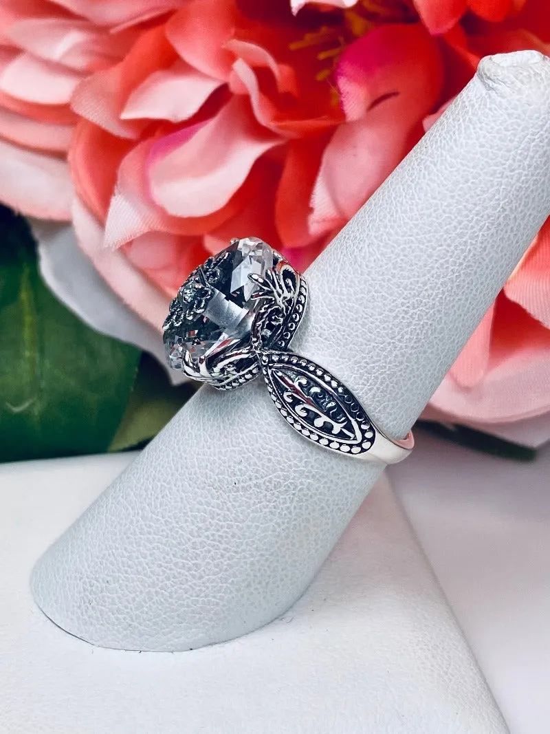 White CZ Gothic Ring, Embellished Gemstone, Dragon Filigree, Vintage Jewelry Design#D133e