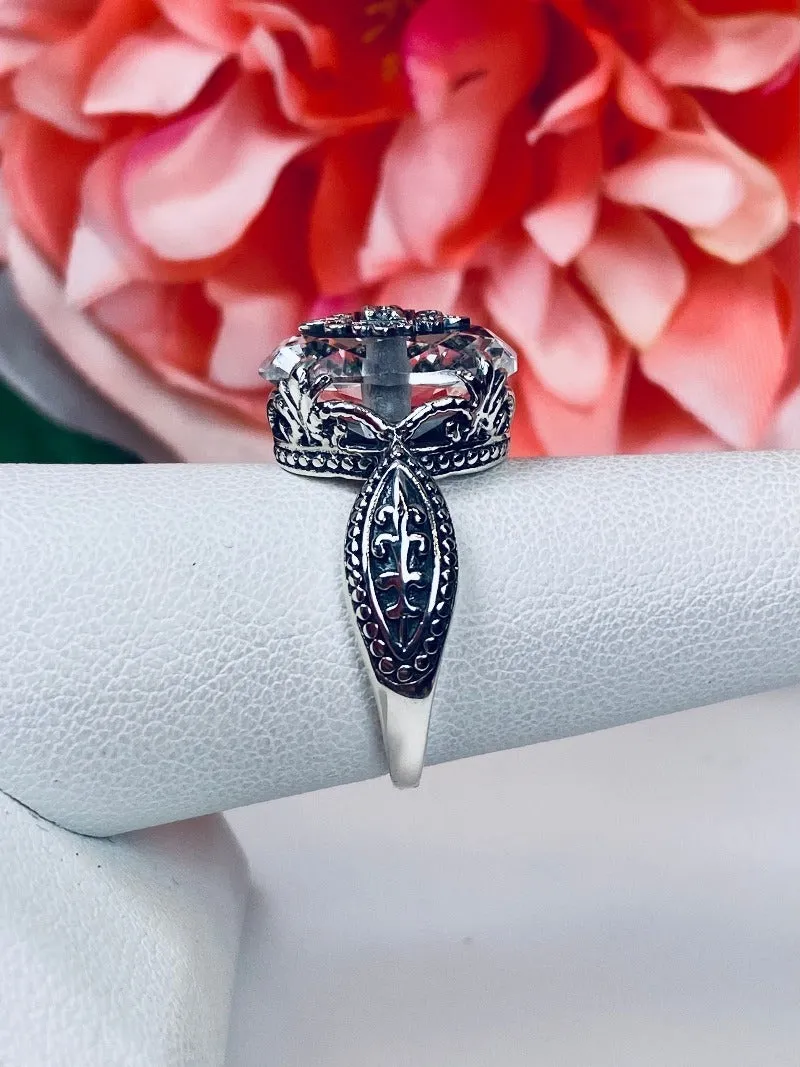 White CZ Gothic Ring, Embellished Gemstone, Dragon Filigree, Vintage Jewelry Design#D133e