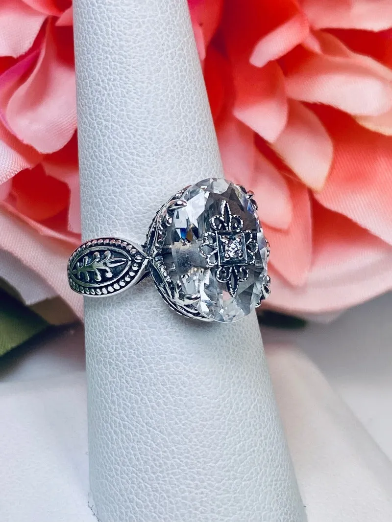 White CZ Gothic Ring, Embellished Gemstone, Dragon Filigree, Vintage Jewelry Design#D133e