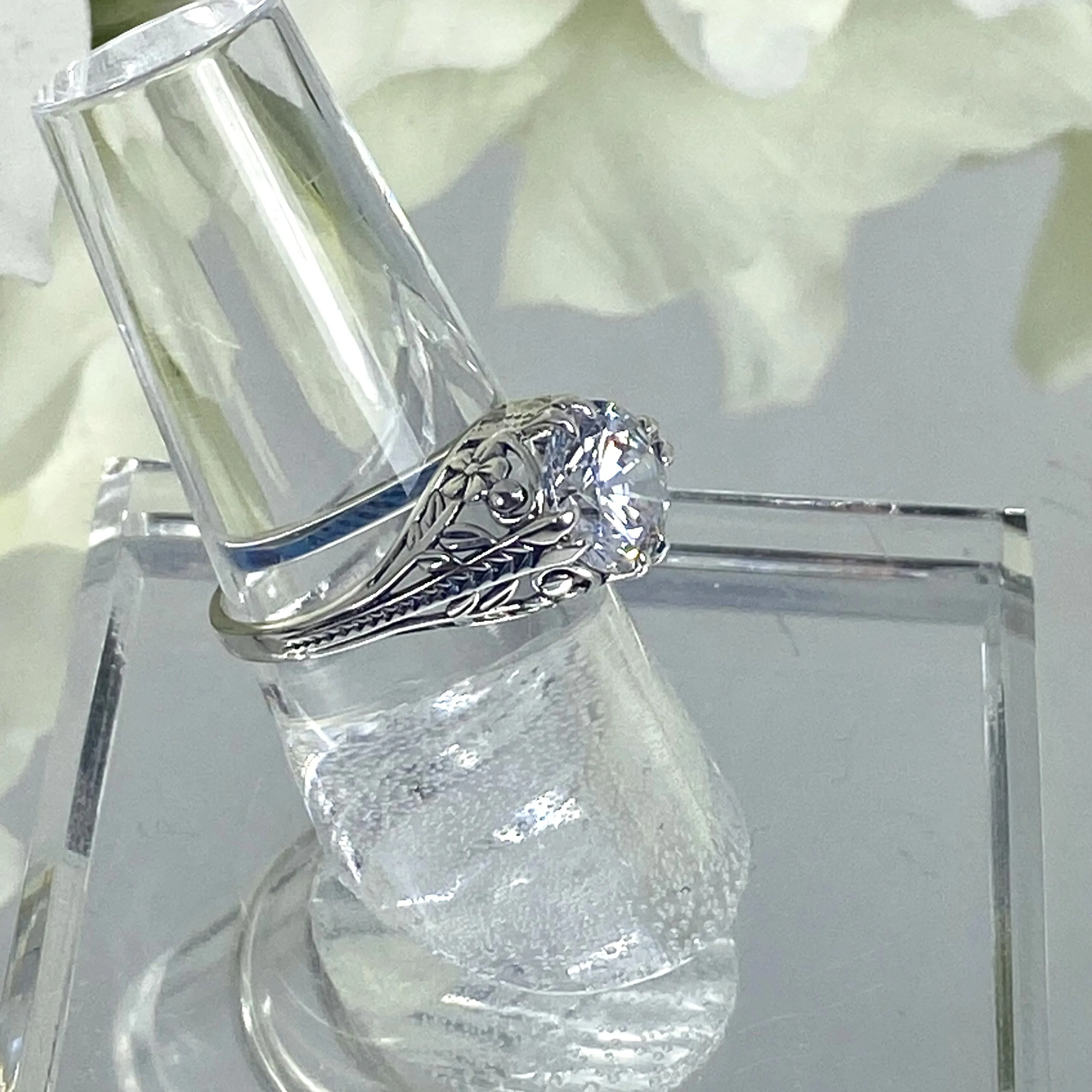 White Gem Ring, Natural or Simulated Gemstone, Deco 2Fleur, Victorian Revival Jewelry #D159