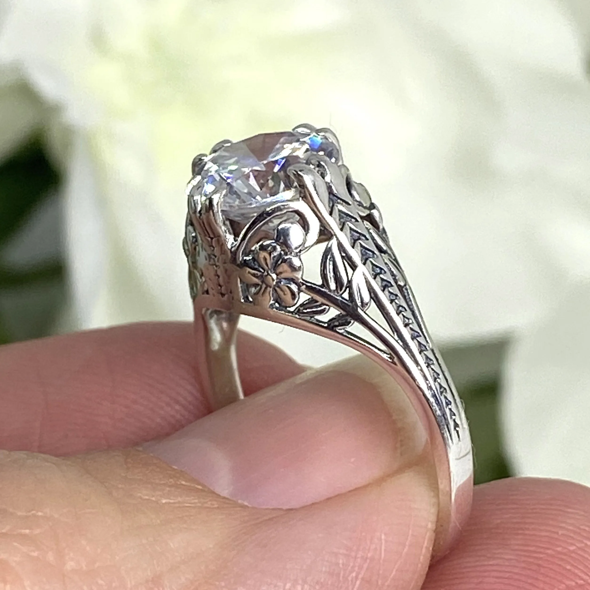 White Gem Ring, Natural or Simulated Gemstone, Deco 2Fleur, Victorian Revival Jewelry #D159