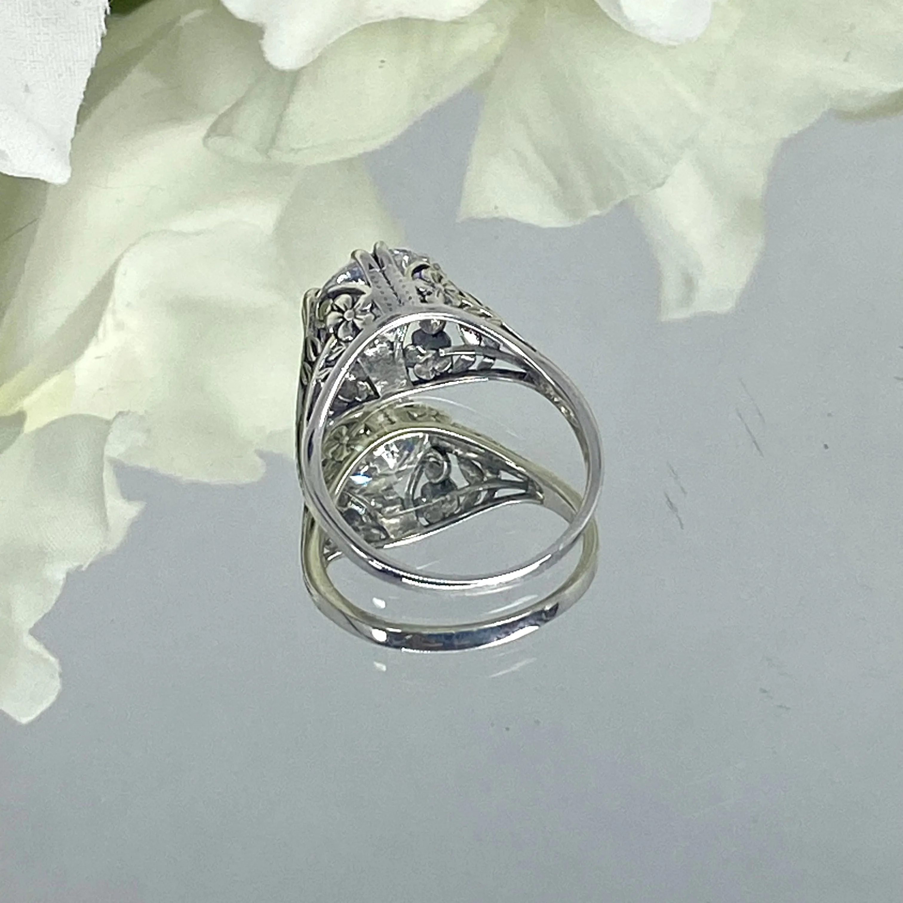 White Gem Ring, Natural or Simulated Gemstone, Deco 2Fleur, Victorian Revival Jewelry #D159