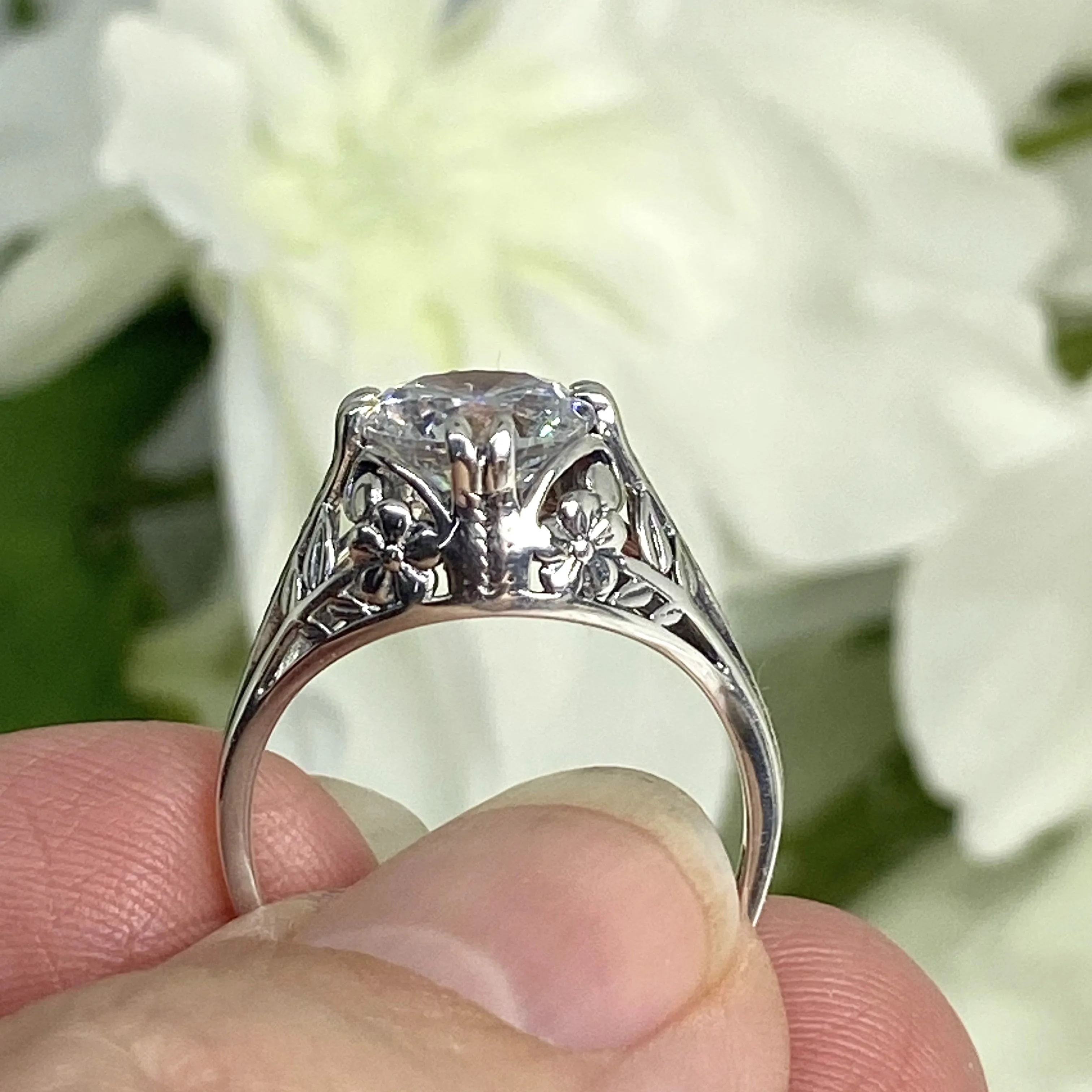 White Gem Ring, Natural or Simulated Gemstone, Deco 2Fleur, Victorian Revival Jewelry #D159