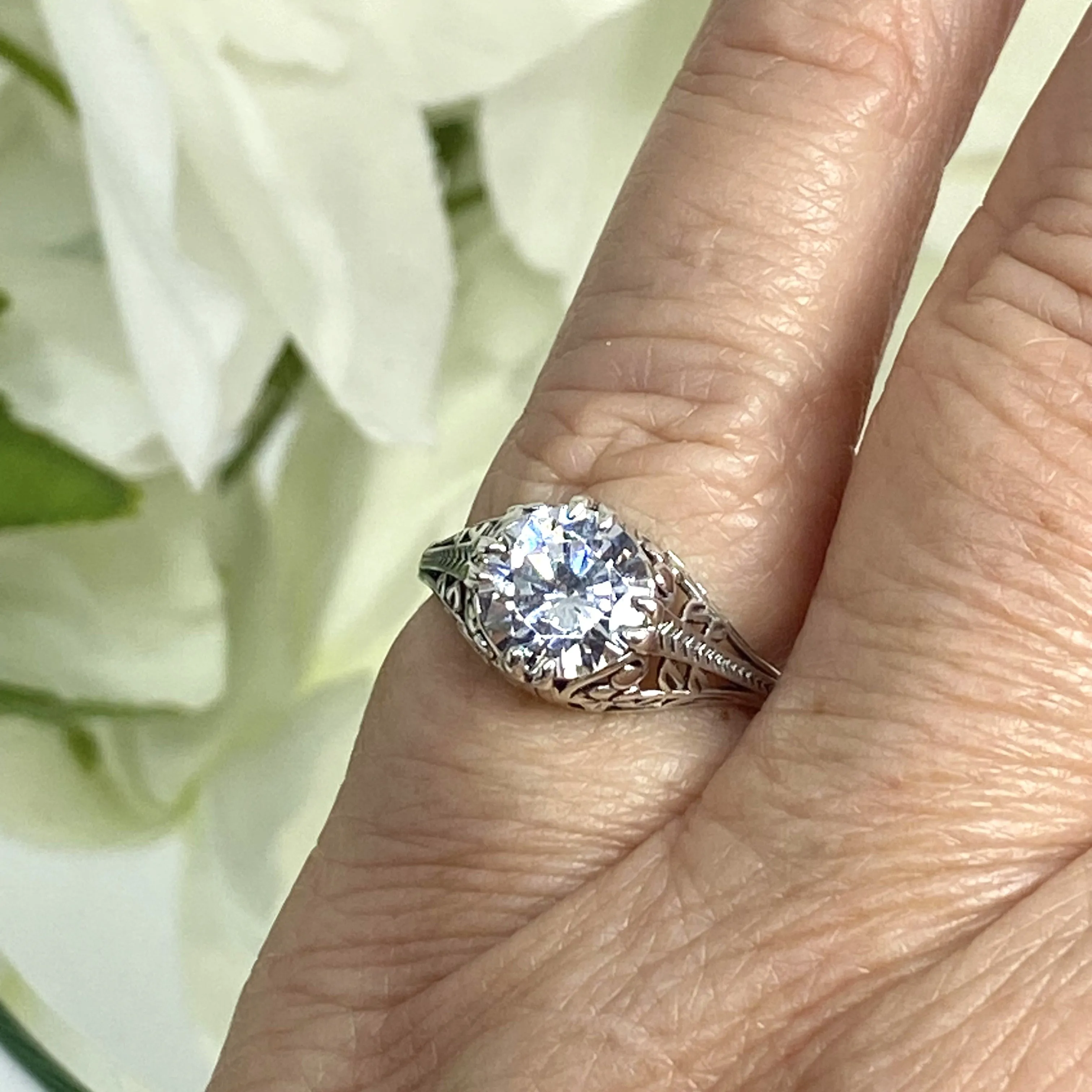 White Gem Ring, Natural or Simulated Gemstone, Deco 2Fleur, Victorian Revival Jewelry #D159