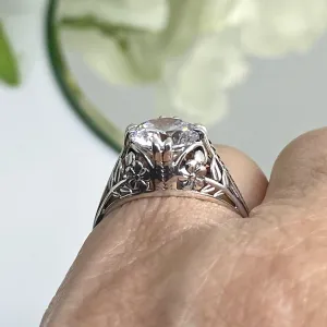 White Gem Ring, Natural or Simulated Gemstone, Deco 2Fleur, Victorian Revival Jewelry #D159