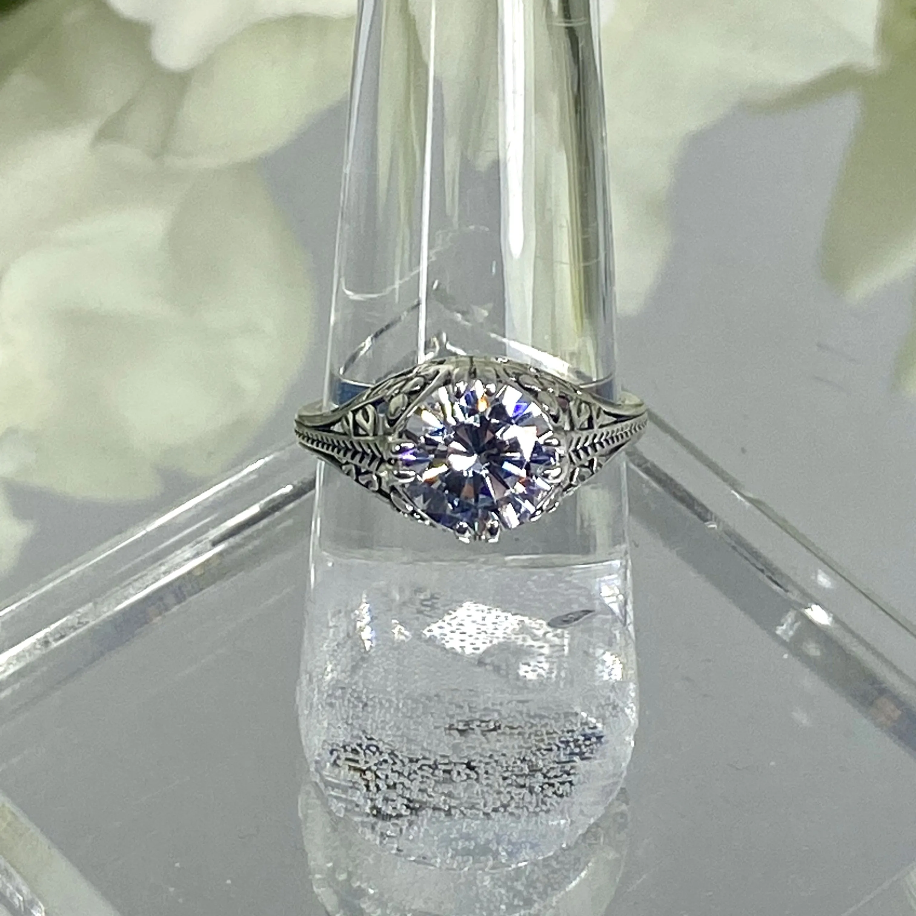 White Gem Ring, Natural or Simulated Gemstone, Deco 2Fleur, Victorian Revival Jewelry #D159
