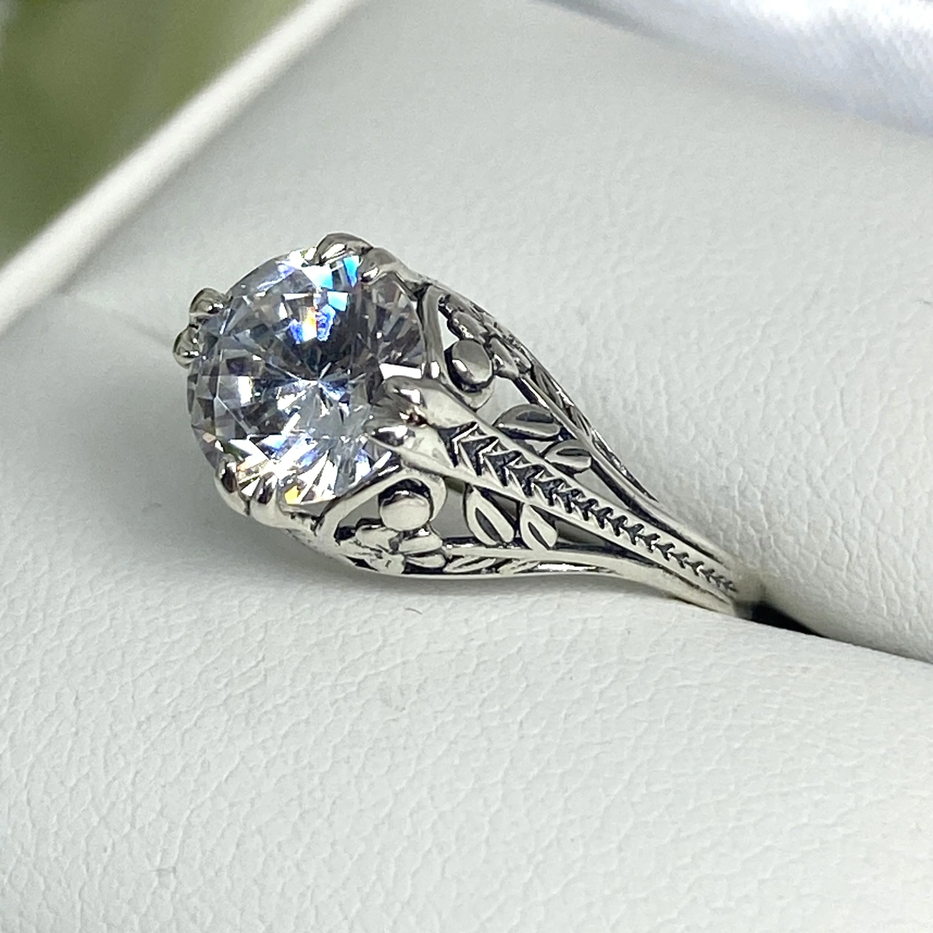 White Gem Ring, Natural or Simulated Gemstone, Deco 2Fleur, Victorian Revival Jewelry #D159