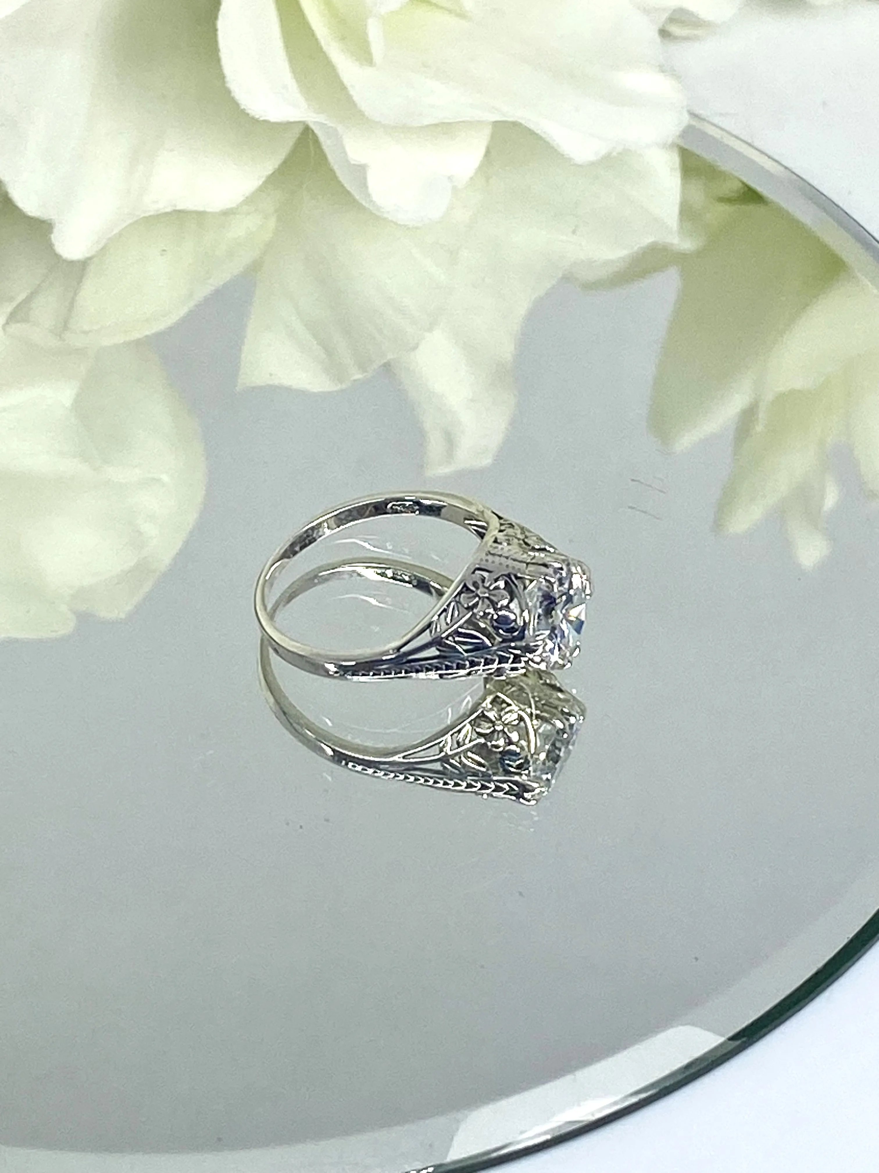 White Gem Ring, Natural or Simulated Gemstone, Deco 2Fleur, Victorian Revival Jewelry #D159