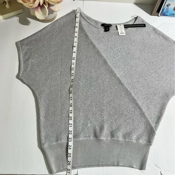 White House Black Market Silver Glam Dolman Sleeve Knit Sweater – Size M