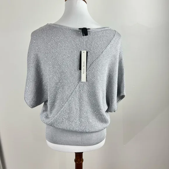 White House Black Market Silver Glam Dolman Sleeve Knit Sweater – Size M