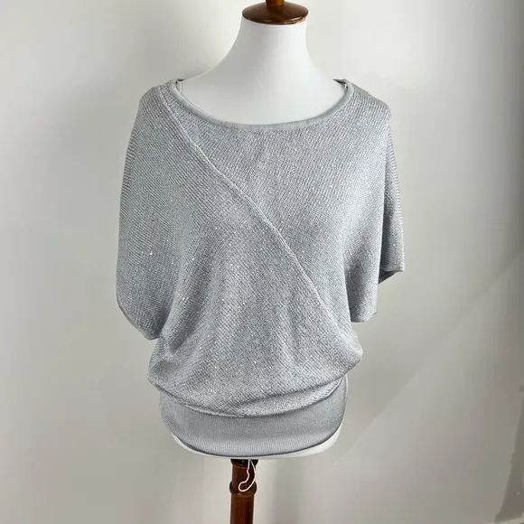 White House Black Market Silver Glam Dolman Sleeve Knit Sweater – Size M