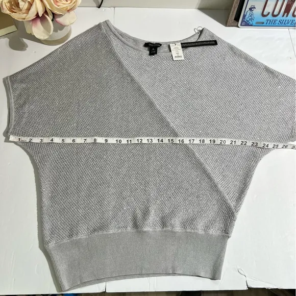 White House Black Market Silver Glam Dolman Sleeve Knit Sweater – Size M