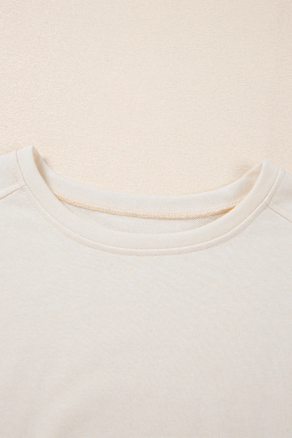 White Pearled Puff Sleeve Round Neck Loose Top