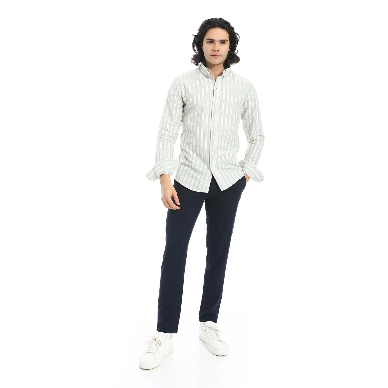 White_Shirt_With_Pastel_Green_Stripes