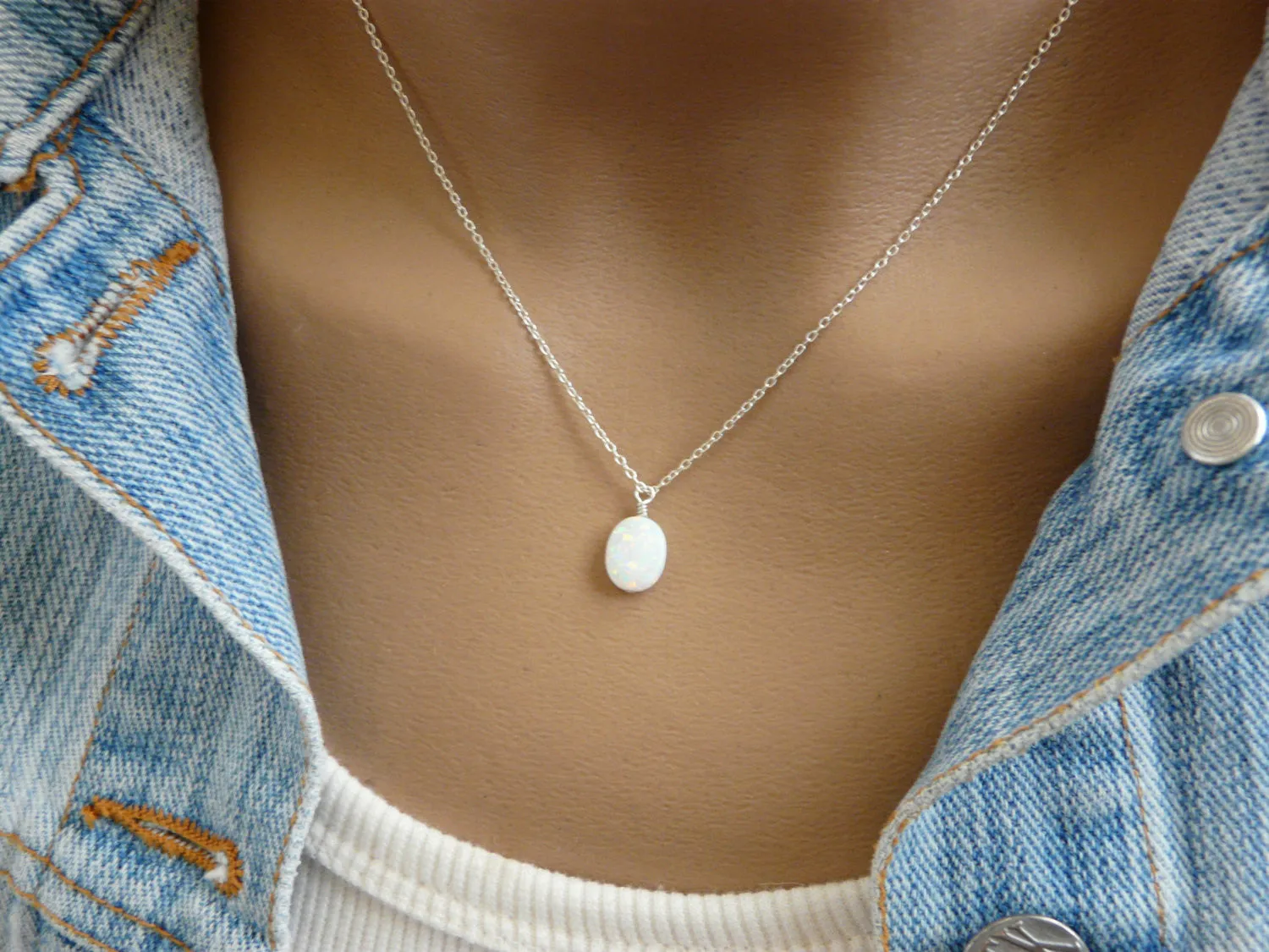 Wire Wrapped Opal Necklace – Minimalist Elegance