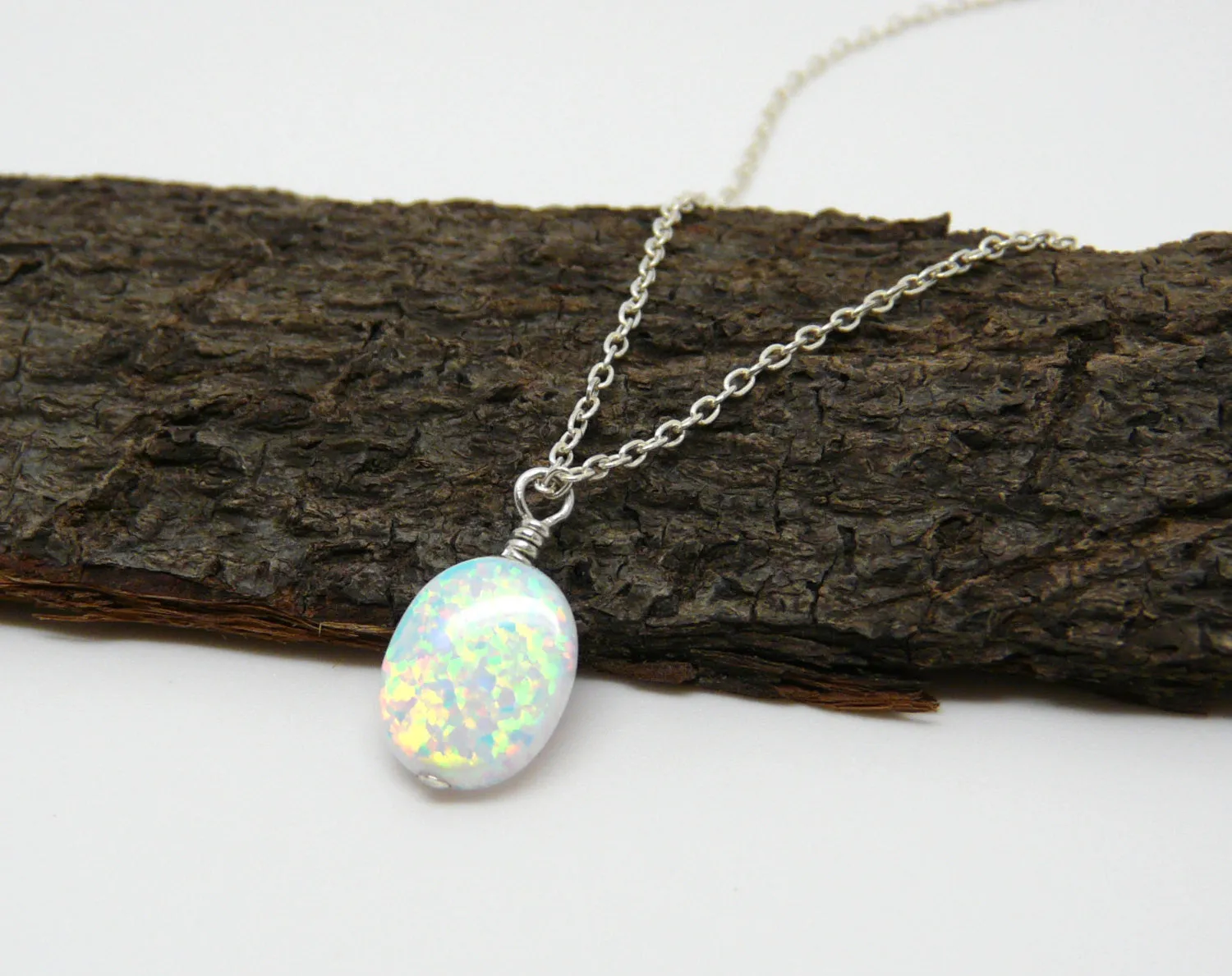 Wire Wrapped Opal Necklace – Minimalist Elegance