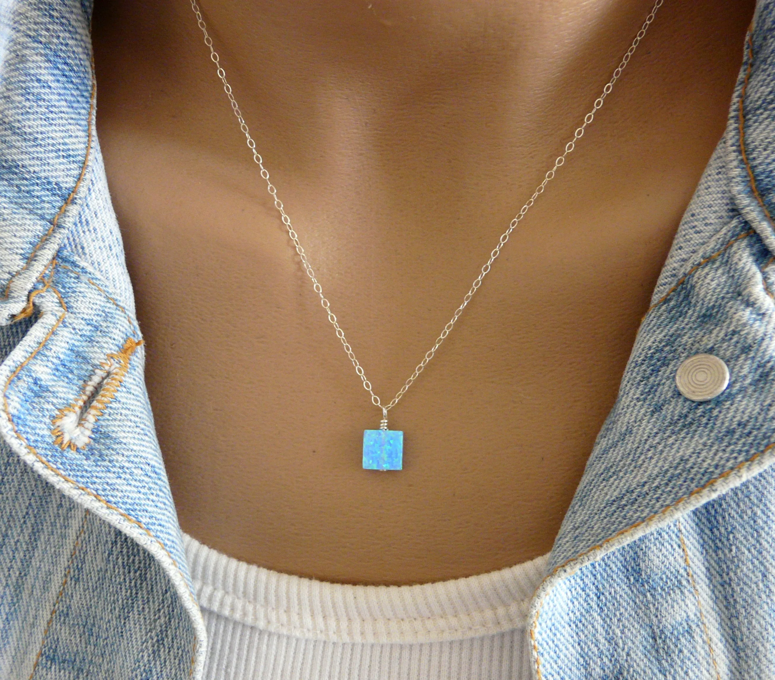 Wire Wrapped Opal Necklace – Minimalist Geometric Charm
