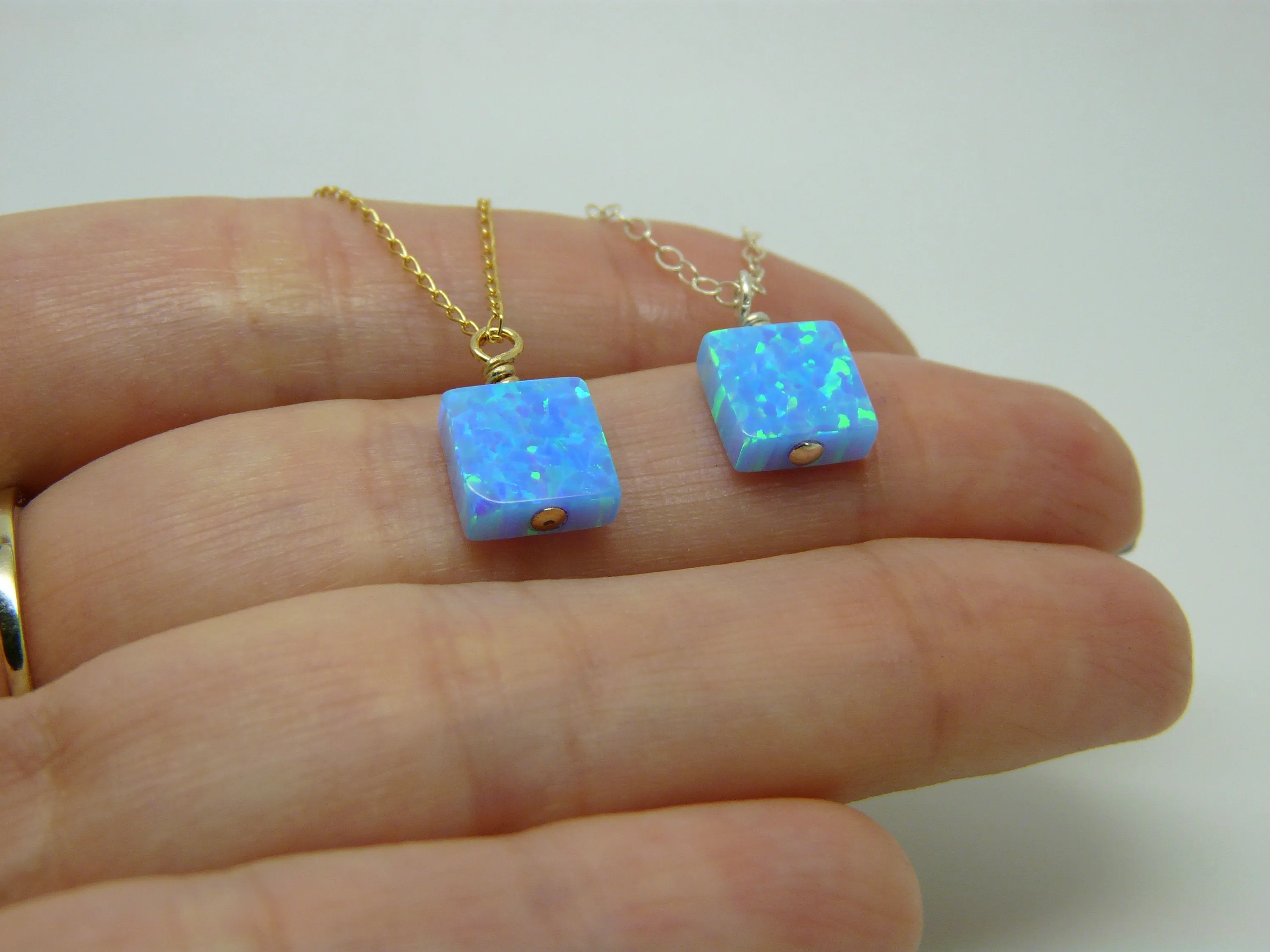 Wire Wrapped Opal Necklace – Minimalist Geometric Charm