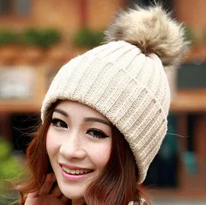 Women Spring Winter Hats Beanies Knitted Cap Crochet Hat Rabbit Fur Ear Protect Casual Cap
