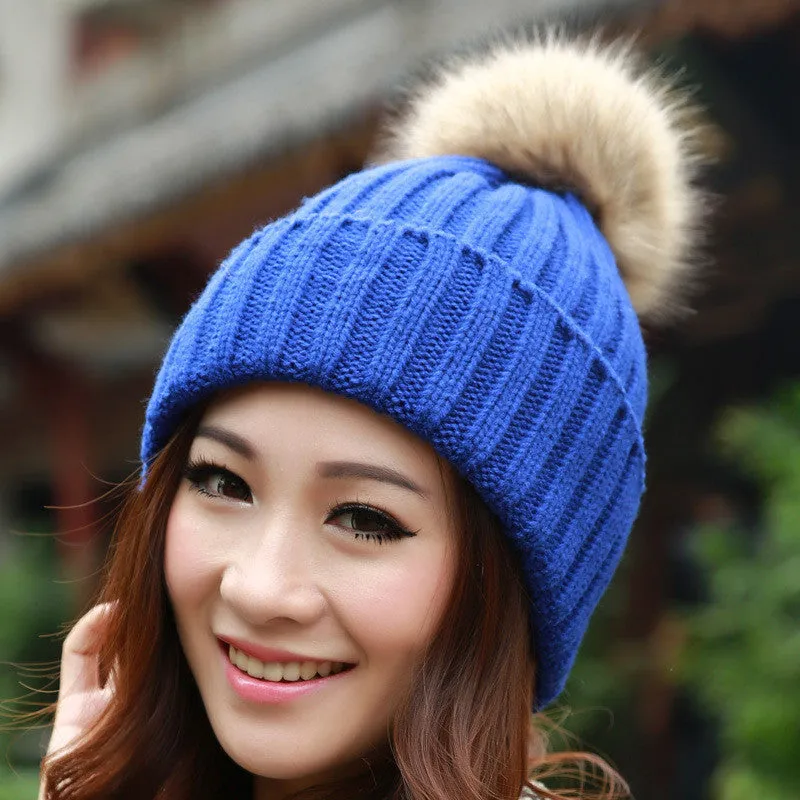 Women Spring Winter Hats Beanies Knitted Cap Crochet Hat Rabbit Fur Ear Protect Casual Cap