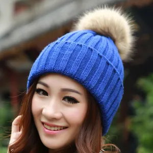 Women Spring Winter Hats Beanies Knitted Cap Crochet Hat Rabbit Fur Ear Protect Casual Cap