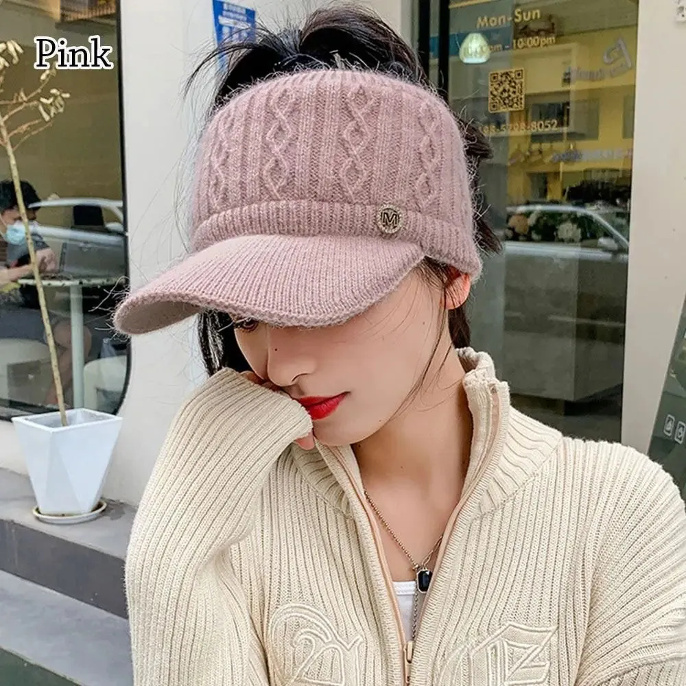 Women's Rabbit Knitted Ponytail Hat - Autumn Winter Warm Outdoor Sports Golf Baseball Cap with Empty Top