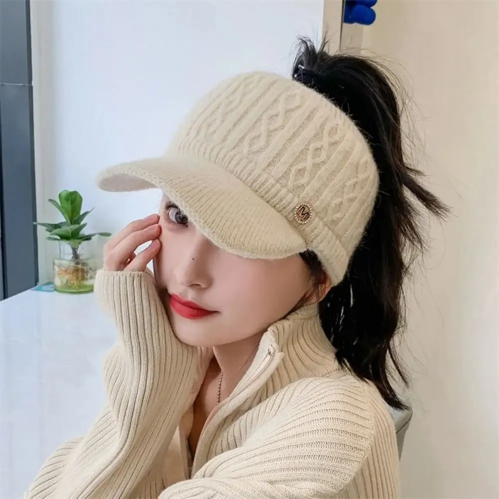 Women's Rabbit Knitted Ponytail Hat - Autumn Winter Warm Outdoor Sports Golf Baseball Cap with Empty Top
