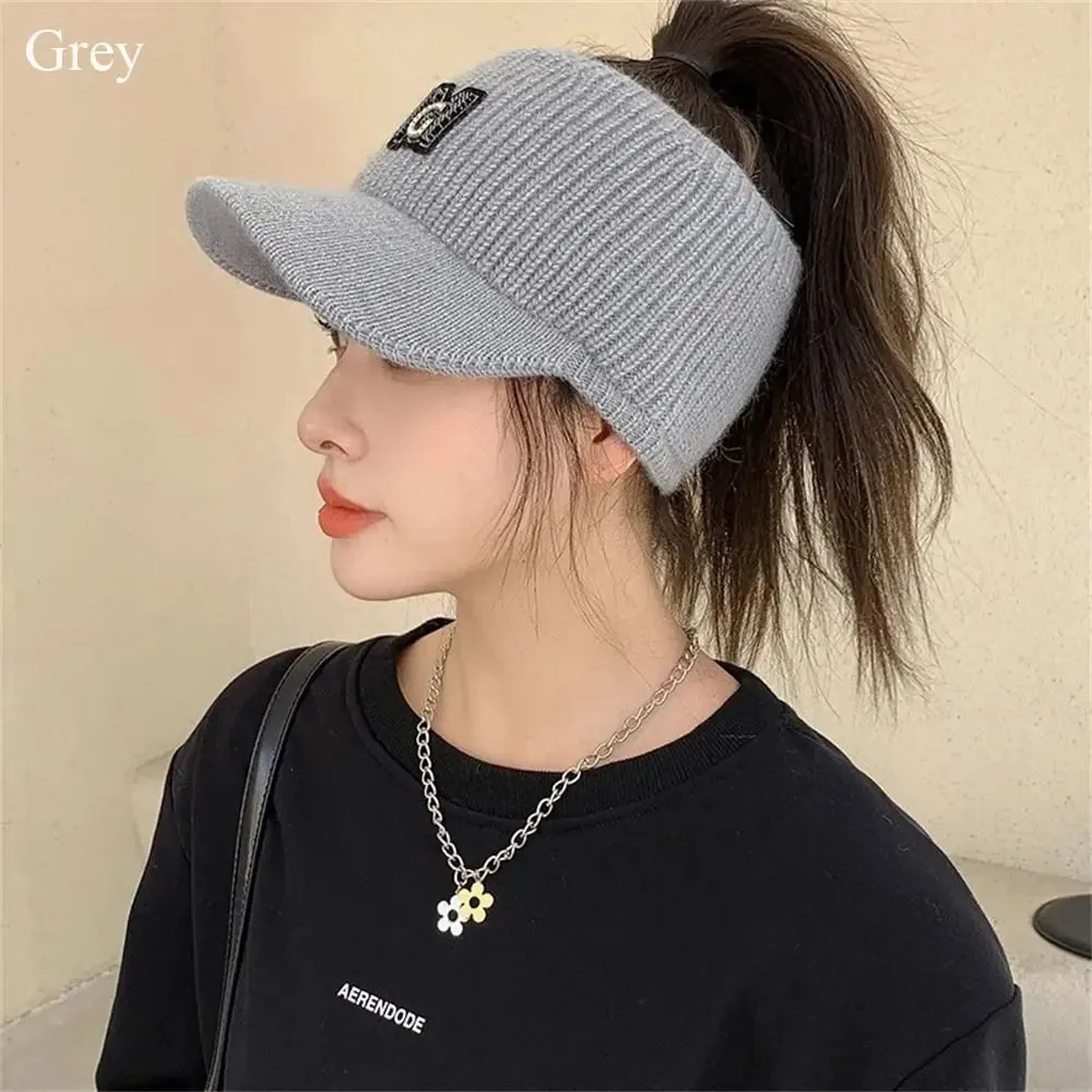 Women's Rabbit Knitted Ponytail Hat - Autumn Winter Warm Outdoor Sports Golf Baseball Cap with Empty Top