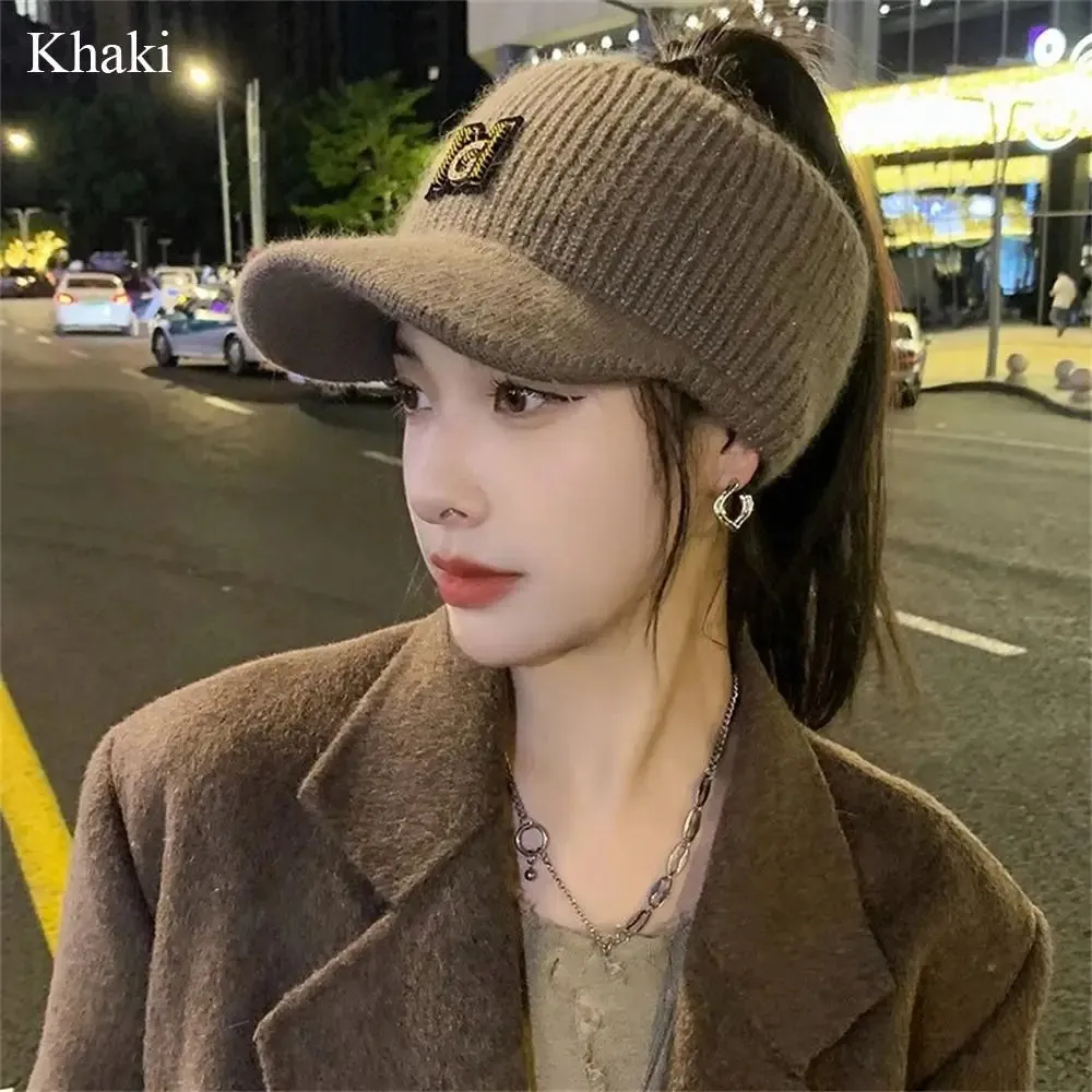 Women's Rabbit Knitted Ponytail Hat - Autumn Winter Warm Outdoor Sports Golf Baseball Cap with Empty Top