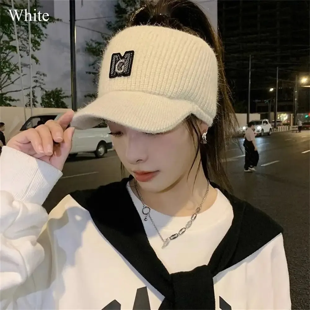Women's Rabbit Knitted Ponytail Hat - Autumn Winter Warm Outdoor Sports Golf Baseball Cap with Empty Top