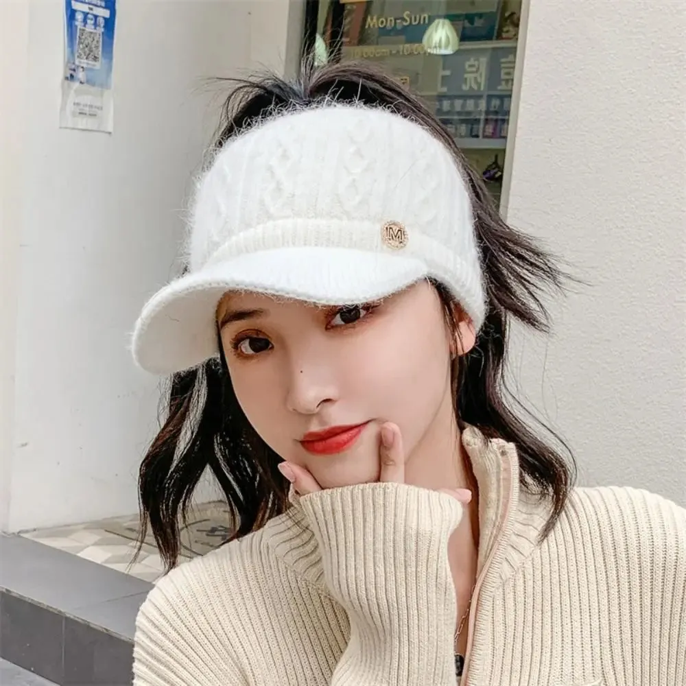 Women's Rabbit Knitted Ponytail Hat - Autumn Winter Warm Outdoor Sports Golf Baseball Cap with Empty Top