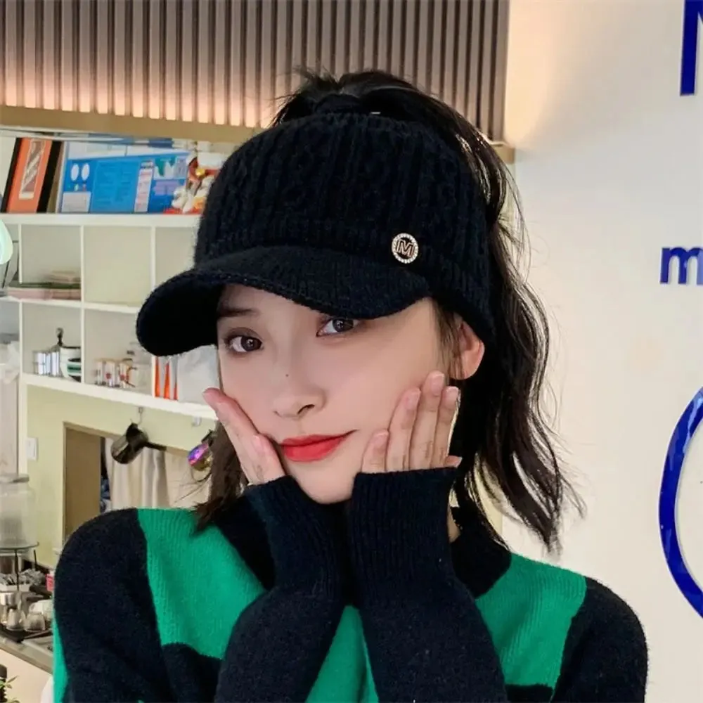 Women's Rabbit Knitted Ponytail Hat - Autumn Winter Warm Outdoor Sports Golf Baseball Cap with Empty Top