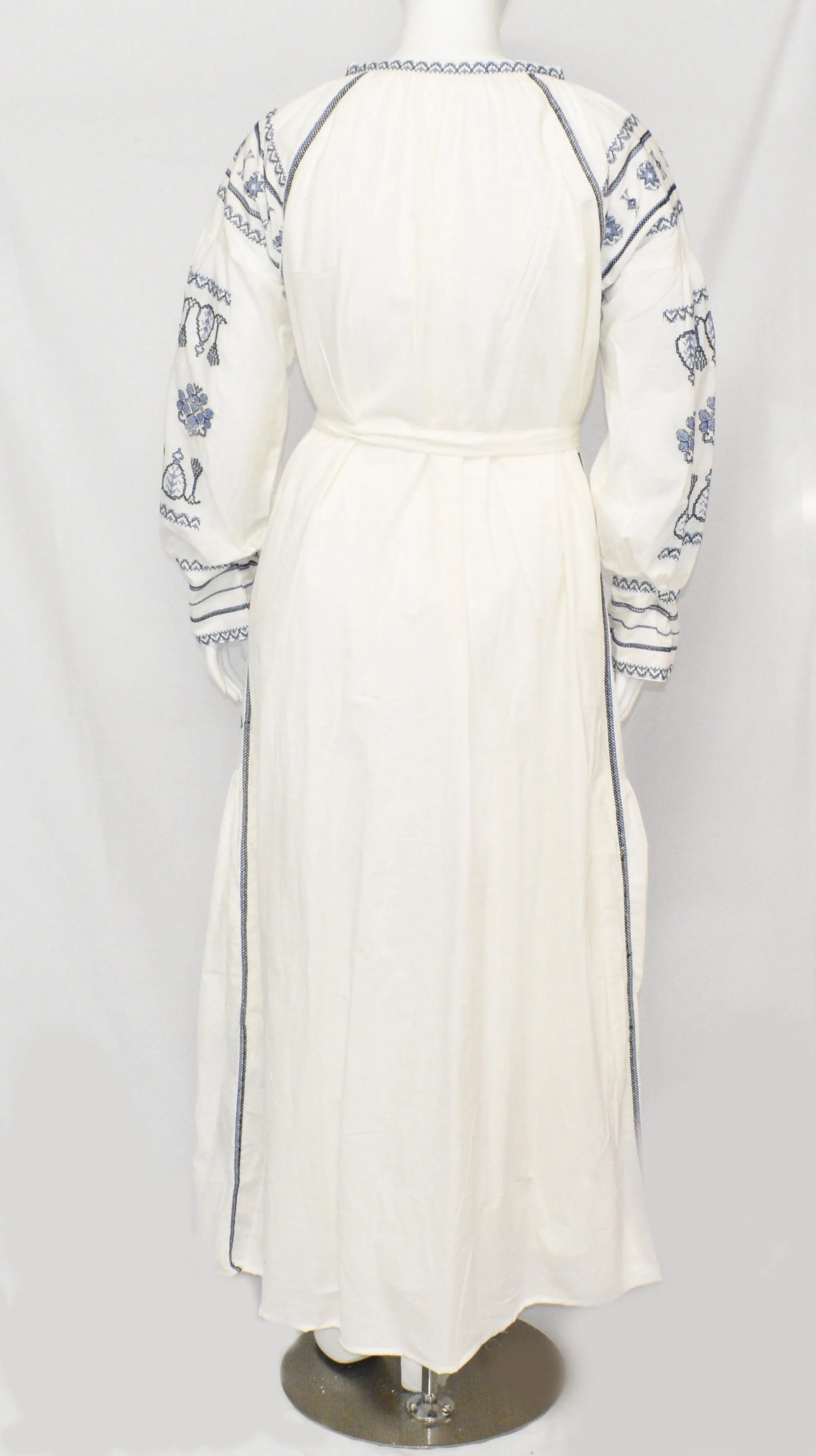 Women's White Royal Print Long Sleeve Dress